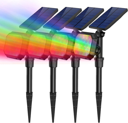 Solar Spot Lights Outdoor, Colored Solar Outdoor Lights Waterproof Christmas Solar Powered Spotlight Landscape Lighting for outside House Garden Yard Tree Pool Halloween Decorative, 4 Pack
